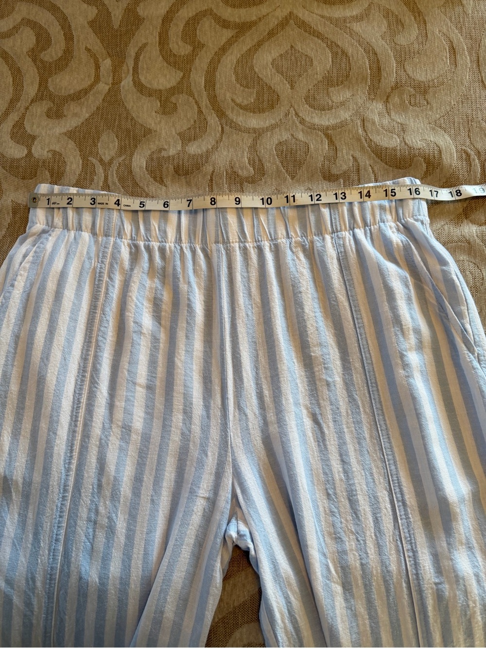 Coastal Comfort Blue White Striped Linen Blend Wide Leg Pants M - Picture 6 of 14